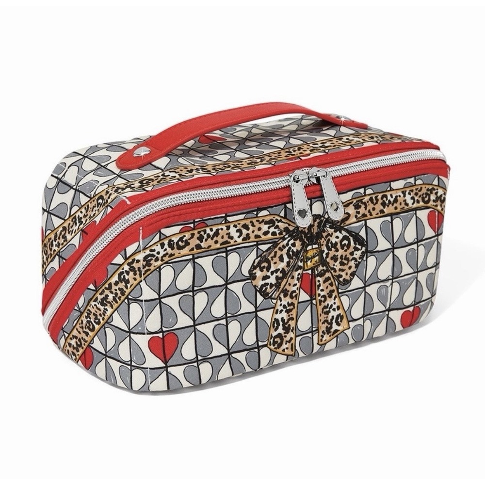 New Brighton Wild Love Cosmetic Bag Train Case Travel Makeup Hearts Leopard Bow